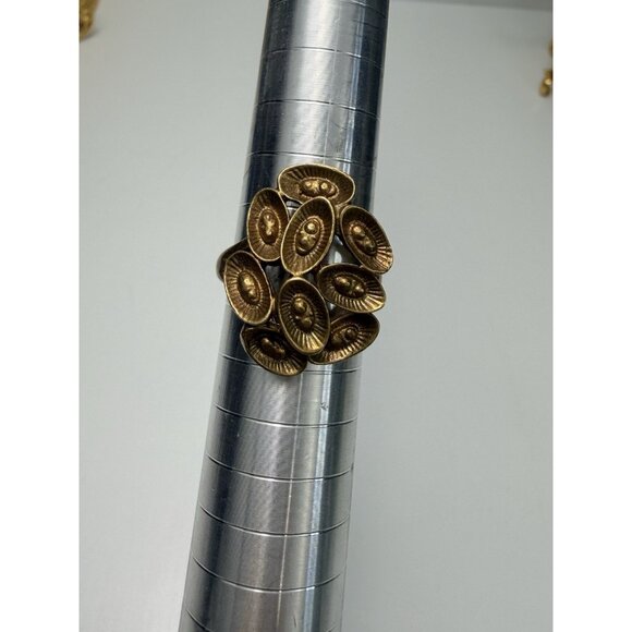 Vintage Brass Brutalist Statement Ring Textured Modernist Organic Design Size 8 - Picture 7 of 11